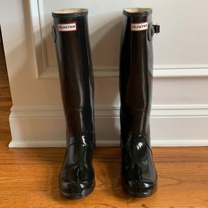 Hunter original glossy tall rain boots in black
